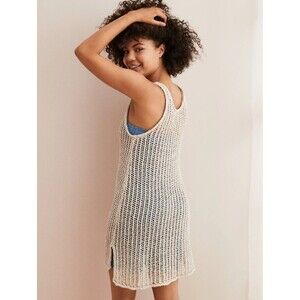 Crochet Knit Sleeveless Tunic Top Sz M Aerie Boho Cottagecore Grandma Core Beige